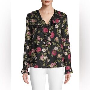 Floral Ruffle Black Blouse